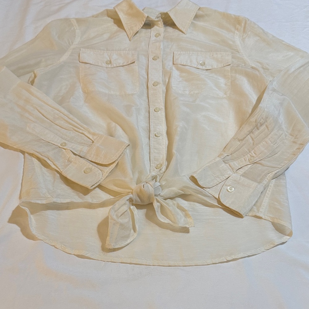 Ralph Lauren Cream Casual Button-Down Front Tie Shirt